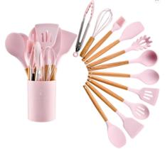Jogo Kit Colheres de Silicone Cabo de Madeira 12 peças Utensilios Cozinha Jogo Kit Colheres de Silicone Cabo de Madeira 12 peças Utensilios Cozinha
