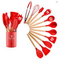 Jogo Kit Colheres de Silicone Cabo de Madeira 12 peças Utensilios Cozinha Jogo Kit Colheres de Silicone Cabo de Madeira 12 peças Utensilios Cozinha