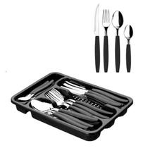 Jogo Kit Colheres Garfo Faca Colher De Chá Inox Utensílios Preto 25 Peças