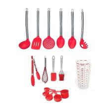 Jogo Kit Colheres Silicone Medidor Copo Graduado Pinça 16 Peças