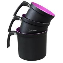 Jogo Kit Conjunto de Leiteira Ceramica Fervedor Canecao Copo Extra Reforçado 3 peças em Aluminio Preto com Pink