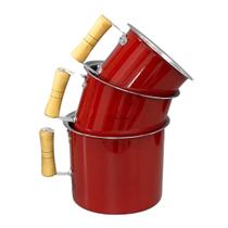 Jogo Kit Conjunto de Leiteira Fervedor Canecao Copo Beira 3 peças em Aluminio Cabo de Madeira Vermelho Pintinha Jogo Kit Conjunto de Leiteira Fervedor Canecao Copo Beira 3 peças em Aluminio Cabo de Madeira Vermelho Pintinha