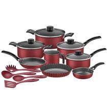 Jogo Kit Conjunto de Panelas Tramontina Turim 12 Peças Vermelho Alumínio Antiaderente Tampa de Vidro Cabos Antitérmicos