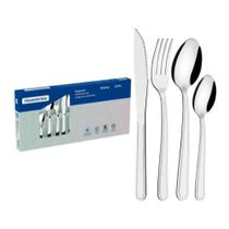 Jogo Kit Conjunto de Talheres Tramontina Búzios 24 Peças Faca, Garfo, Colher e Café em Aço Inox Prata Brilhante