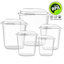 Jogo Kit de 5 Potes Quadrado Transparente Arroz, Feijão, Açúcar, Café e Farinha - UninJet Jogo Kit de 5 Potes Quadrado Transparente Arroz, Feijão, Açúcar, Café e Farinha - UninJet