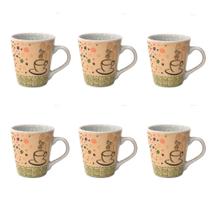 Jogo Kit De 6 Xicaras De 110ml Para Café E Chá De porcelana Decorada Fumaça Bege