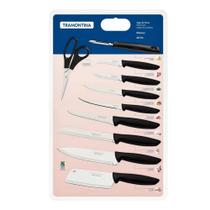 Jogo Kit de Facas Tesoura Tramontina Plenus Preto 10 Peças Cozinha Completa Lâminas em Aço Inox e Cabos de Polipropileno