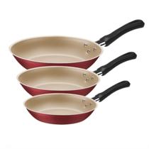 Jogo Kit de Frigideiras Tramontina Antiaderente 03 Peças Caribe em Alumínio Vermelho