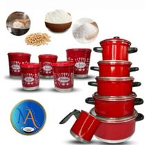 Jogo kit de Panela 6 Peças + Lata de Mantimento 5 Peças Alumínio Vermelho Jogo kit de Panela 6 Peças + Lata de Mantimento 5 Peças Alumínio Vermelho