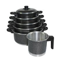 Jogo Kit de Panela Caçarola + Caneco Leiteira 6 Peças Grande Cor:Preto Craqueado