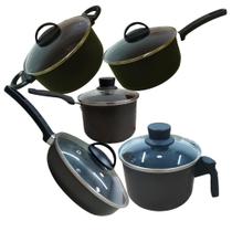 Jogo Kit De Panelas 5 Peças Tampa de Vidro Para Casa RL Preto Jogo Kit De Panelas 5 Peças Tampa de Vidro Para Casa RL Preto