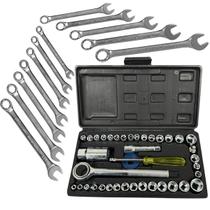 Jogo Kit de Soquete Sextavado Catraca 1/4 com Catraca Com Chave Fixa Combinada 6a22m 52pc