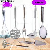 Jogo Kit De Utensílios de Cozinha Completo 7 Peças 100% Aço Inox Com Espátula de Bolos Tortas Jogo Kit De Utensílios de Cozinha Completo 7 Peças 100% Aço Inox Com Espátula de Bolos Tortas