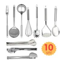 Jogo Kit de Utensilios de Cozinha Conjunto de Inox com 13 pçs Pegador Colher Concha