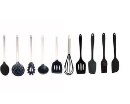 Jogo kit de utensilios para cozinha em silicone preto com 10 peças - JFZ IMPORT