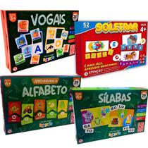 Jogo Kit Educativo Alfabetização Pedagógico Didático Sílabas Vogais Soletrar Letras Aprender Infantil Crianças Escola Aprendizado