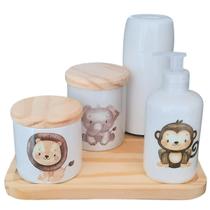 Jogo Kit higiene bebê Safari 5 pçs - Porcelana e Pinus