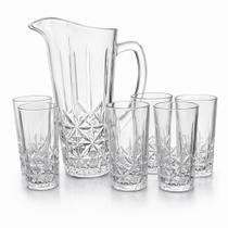 Jogo Kit Jarra 1,58l Com 6 Copos Vidro 278ml Chique Transparente