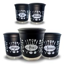 Jogo Kit Lata Porta Mantimento Aluminio Preto Fosco com Nome