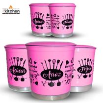 Jogo Kit Lata Porta Mantimento em Aluminio Rosa com Nome