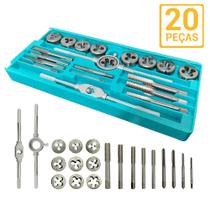 Jogo Kit Macho e Tarracha Femea Maleta 20 Pcs Tarraxa Cossinete Abre Rosca Interna e Externa Vira Macho