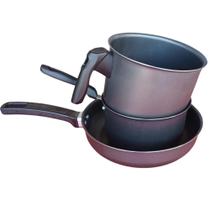 Jogo Kit Panelas 3 Peças Antiaderenten Teflon Preto Leiteira Frigideira