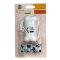 Jogo kit Porta Cata Caca Pet Com 2 Refis Saco Higiênico Coco Cor:Branco