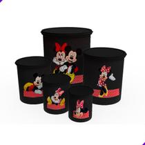 Jogo Kit Potes Mantimentos Decorado Mickey Minnie Disney - Feitos de Plástico Resistente - Rosa, Preto, Branco, Vermelho - ArtVida
