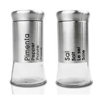 Jogo Kit Saleiro e Pimenteiro Em Inox e Vidro Goumert 11cm