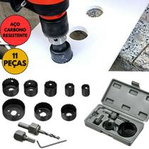 Jogo Kit Serra Copo Madeira Metal Gesso 11 Peças C/ Mandril e Maleta