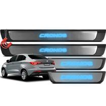 Jogo Kit Soleiras 4 Portas Fiat Cronos Protetora Iluminada Luz Led com Aço Escovado Adesiva