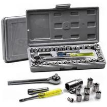 Jogo Kit Soquetes Com Catraca Reversível 40 Peças Aço Carb