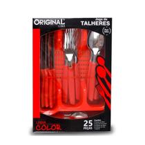 Jogo Kit Talheres 25pç C/Porta Gaveteiro Vermelho Mesa Cozinha Jogo Kit Talheres 25pç C/Porta Gaveteiro Vermelho Mesa Cozinha