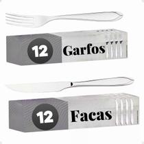 Jogo Kit Talheres Inox Bar Restaurante 24 Unidades 12 Garfos 12 Facas