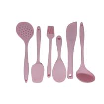 Jogo Kit Utensílios Silicone Rosa 6 Peças Concha Colher - Wellmix