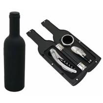 Jogo Kit Vinho Com Estojo Salva Gotas Saca Rolha Bico Dosador Preto 3 Peças