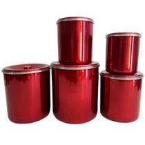 Jogo Latas Alimentos Conjunto Aluminio Vermelho Kit 5 Peças - Trem Legal