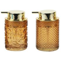 Jogo Lavabo 2 Porta Sabonete Líquido Vidro Relevo Âmbar Gold Luxo 260ml - Tuut Jogo Lavabo 2 Porta Sabonete Líquido Vidro Relevo Âmbar Gold Luxo 260ml - Tuut