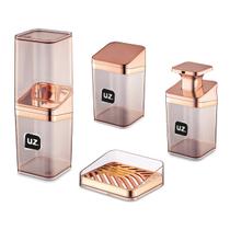 Jogo Lavabo 4 peças Rose Gold Banheiro Luxo Dispenser UZ