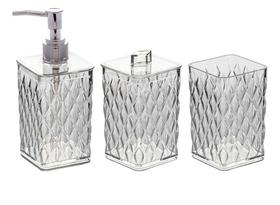 Jogo Lavabo Porta Escovas Cotonete Saboneteira Glamour Luxo