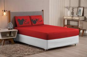 Jogo lençol 03 peças queen ele ela todo vermelho