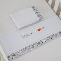 Jogo Lençol 3 pcs Mini Berço Bordado Bebê Menino Jogo Lençol 3 pcs Mini Berço Bordado Bebê Menino