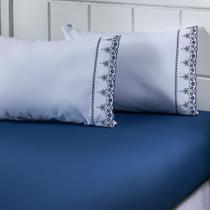 Jogo Lençol 3 Peças Percal 180 Fios Casal Azul Marinho