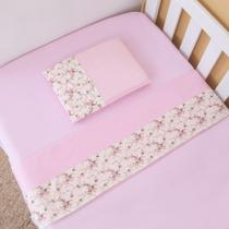 Jogo Lençol 4 peças Algodão Berço Americano Bebê Menina Jogo Lençol 4 peças Algodão Berço Americano Bebê Menina