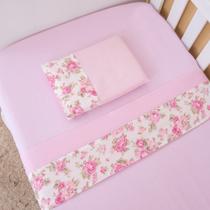 Jogo Lençol 4 peças Algodão Berço Americano Bebê Menina Jogo Lençol 4 peças Algodão Berço Americano Bebê Menina