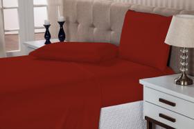 Jogo lençol 4 peças cama casal box 1,38x1,88x0,30cm altura hotel pousada resort ótimo acabamento-vermelho - BENEVIDES