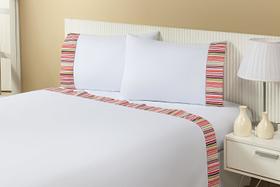 Jogo Lençol 4 Peças Cama Casal Padrão 1,88mx1,38mx40cm 100% Algodão 200 Fios Ponto Palito Listrado