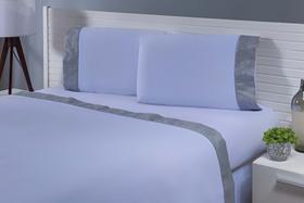 Jogo Lençol 4 Peças Cama Viúva(1,88m x 1,28m x 30alt)Percal 180 Fios Branco barrado jacquard Cinza Jogo Lençol 4 Peças Cama Viúva(1,88m x 1,28m x 30alt)Percal 180 Fios Branco barrado jacquard Cinza