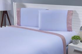 Jogo Lençol 4 Peças Cama Viúva Percal 180 Fios Branco Barrado Jacquard Rose