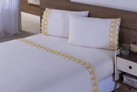 Jogo Lençol 4 Peças Cama Viúva Percal 200 Fios Bordado